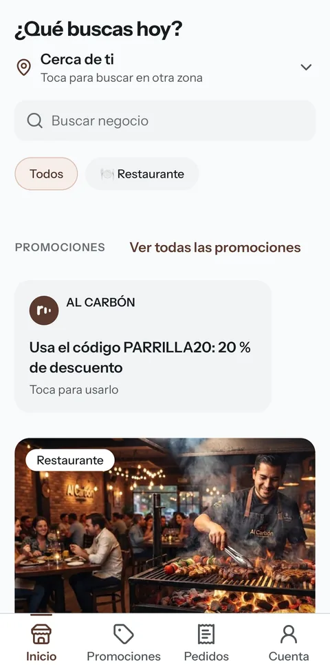 App Repique: buscador de restaurantes, promociones y la tarjeta de un restaurante.